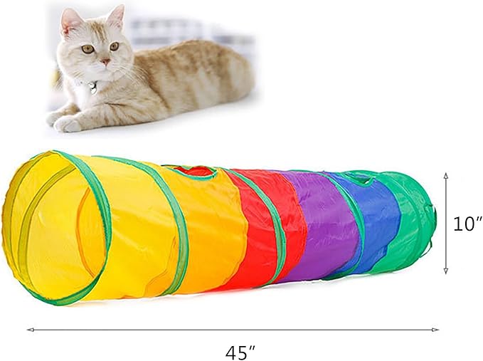 iCAGY Cat Tunnel for Indoor Cats Interactive, Rabbit Tunnel Toys, Pet Toys Play Tunnels for Cats Kittens Rabbits Puppies Crinkle Pop Up Rainbow 45"-Mewly Pet