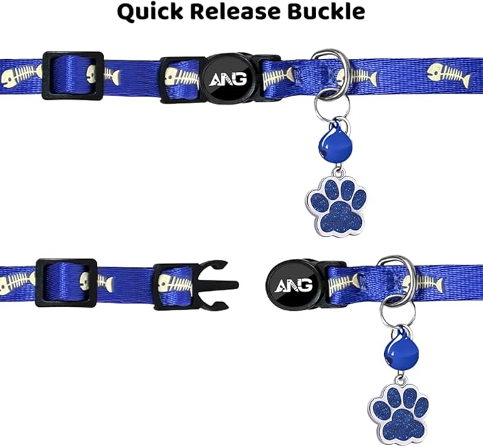 Personalized Breakaway Cat Collars Glow-in-The-Dark with ID Tag, Bell - Safety Quick - Release, Customizable for Female Male Kittens & Cats (Navy)-Mewly Pet