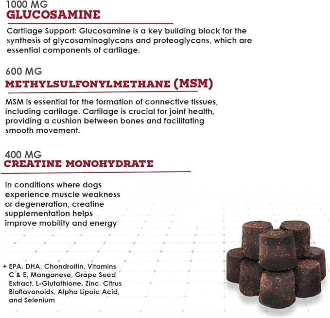 Triple Strength Hypo-Allergenic Soft Chews for Dogs - Hip and Joint Support Supplement with Glucosamine, Chondroitin, & MSM - Made in The USA - 120 Soft Chews-Mewly Pet