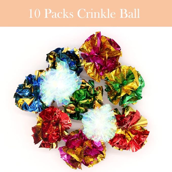 LASOCUHOO Cat Toys, 30 Packs Interactive Cat Toy Pack Including Cat Crinkle Balls, Cat Sparkle Balls, Spiral Springs for Most Cats-Mewly Pet