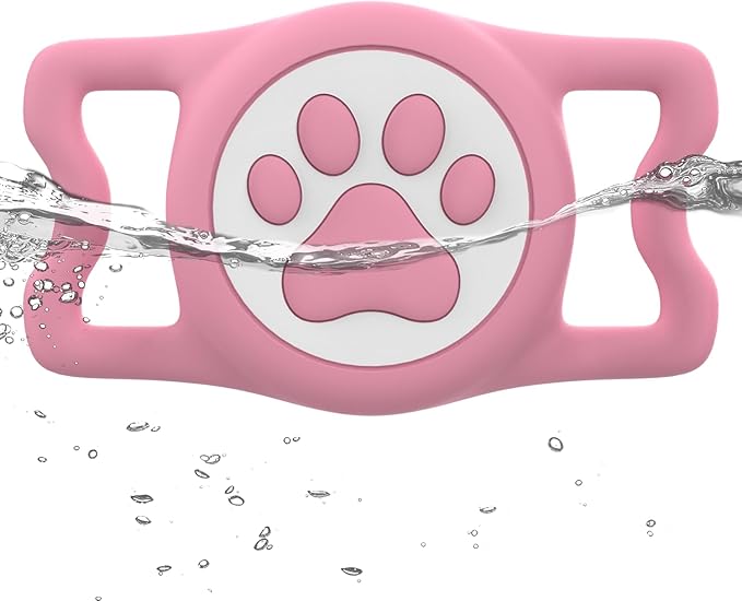 IP68 Waterpoof Dog Airtag Holder, Stretchy Silicone Full Body Covered Apple Air Tag Holder for Dog Cat Collar Fit All Width Collar (Pink, 1 Pack)-Mewly Pet
