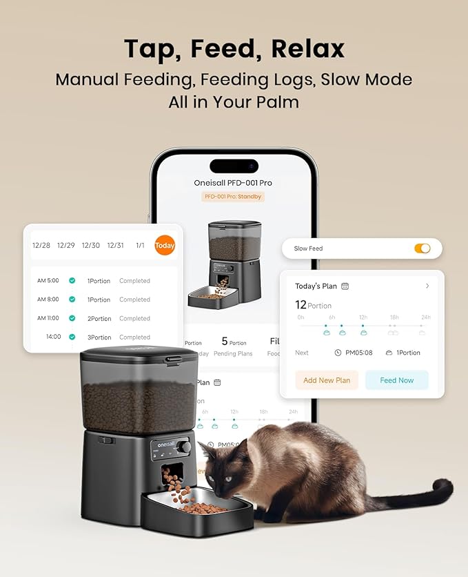 oneisall Automatic Cat Feeder, WiFi Cat Food Dispenser with App Control, Auto Cats Feeder Automatic for Dry Food, Smart Pet Food Dispenser with Portion Control for Small Pets Indoor-Mewly Pet