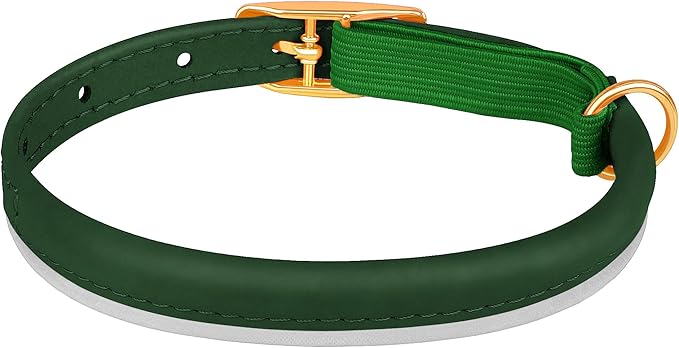 OOPSDOGGY Rolled Leather Cat Collar with Bell - Reflective Kitten Collar with Safety Elastic Strap - Adjustable Small Pet Collars for Boy Girl Cats (Green)-Mewly Pet