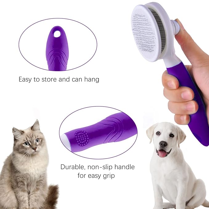 Cat Self Cleaning Slicker Brush, Pets Skin Friendly Grooming Brushes for Shedding Dogs Cats Hair Easy to Remove Loose Undercoat with Long or Short Hairs Pet Massage Tool for All Hair Type- UPGRADED-Mewly Pet