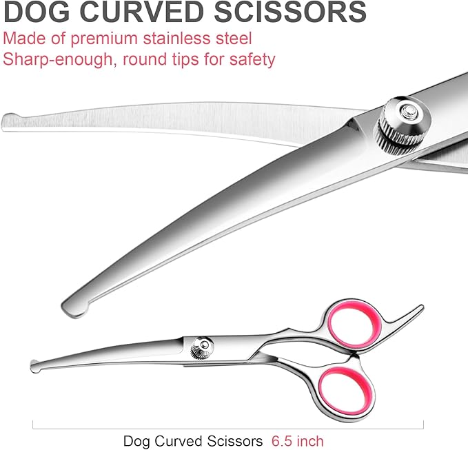 Professional Dog Grooming Scissors Kit, Titanium Coated Dog Scissors for Grooming, Grooming Shears Kit for Dogs Cat At Home (Pink 5 in 1)-Mewly Pet