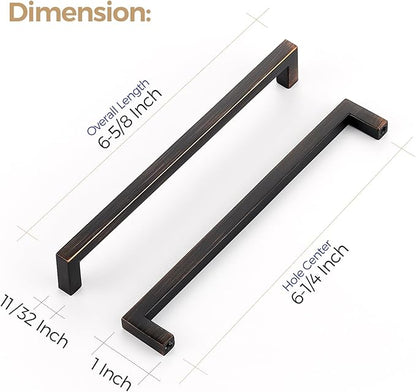 Ravinte 10 Pack Solid Kitchen Cabinet Handles Oil Rubbed Bronze Cabinet Pulls Slim Drawer Pulls with 6-1/4 Inch Hole Center Square Bar Kitchen Cabinet Hardware