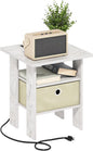 Furinno Andrey USB and Type-C Port Charging Station End Table with Storage Bin, 15.55 (W) x 12.56 (H) x 8.5 (D) inches, Marble White/Ivory