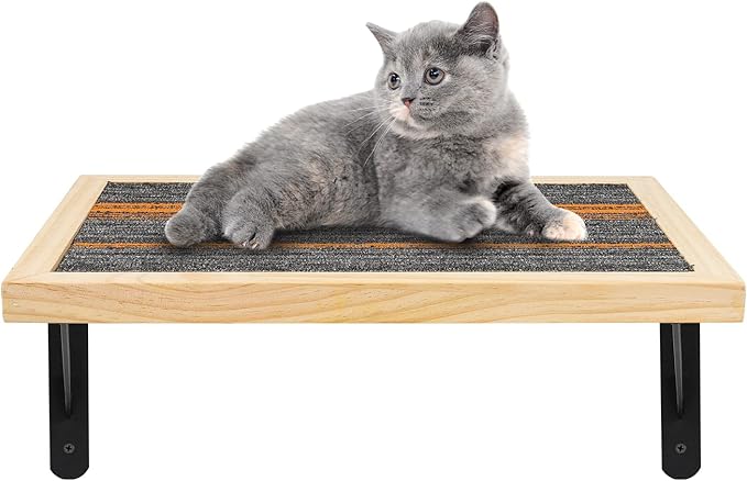 Handcrafted Wood Cat Perch & Shelves - Floating Shelf with Cat Hammock Seat, Lounge Bed, Climbing Steps for Relaxing, Playing and Scratching-Mewly Pet