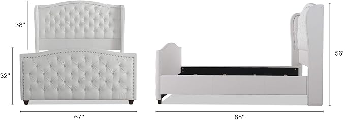Jennifer Taylor Home Marcella Upholstered Shelter Headboard Bed Set, Queen, Bright White Polyester