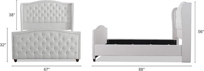 Jennifer Taylor Home Marcella Upholstered Shelter Headboard Bed Set, Queen, Bright White Polyester