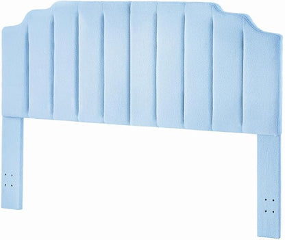 24KF Light Blue Teddy Fabric Tufted King Upholstered Headboard, Modern Vertical Channel Design California King Headboard with Stepped Silhouette Top Edge,6026-K-Teddy Light Blue