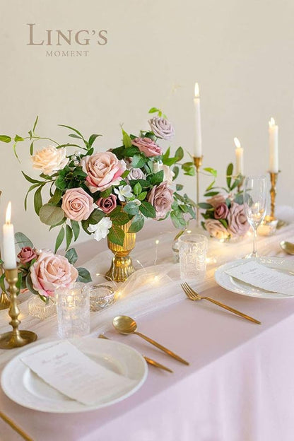 Ling's moment Artificial Flowers Fake Silk Roses Faux Foam Flower Combo for DIY Wedding Bouquets Centerpieces Arrangements Bridal Shower Party Home Decorations, Dusty Rose & Cinnamon Rose, 26pcs