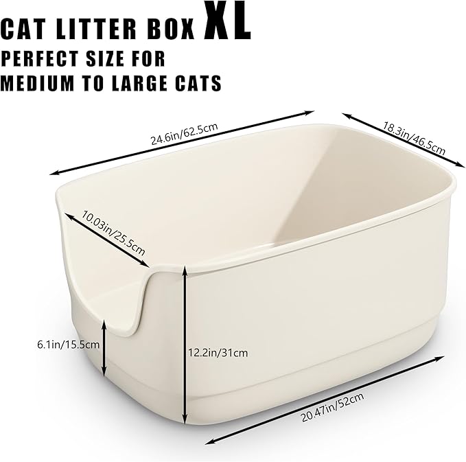 Gefryco Large Cat Litter Box with High Sided 24.6"x18.3"x12.2" - Jumbo Extra Large Open Anti - Splashing High Wall for Multiple Cats (White)-Mewly Pet