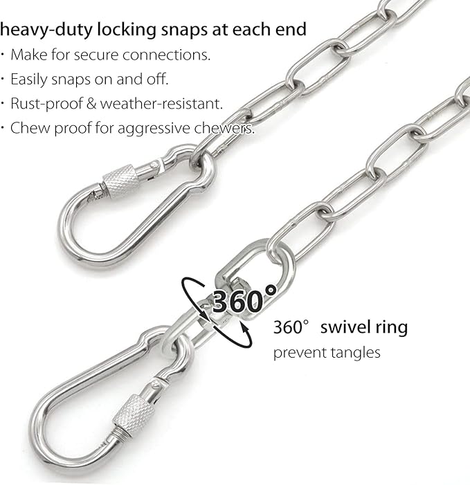 25ft Dog Chains for Outside - Heavy Duty Tie Out Chain Leash Great for Small to Large Dogs Up to 200Lbs - Chew Proof Long Chain for Yard Camping or Travel-Mewly Pet