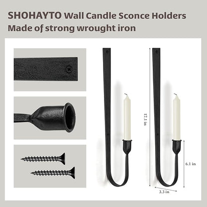 Black Wall Candle Holder Set of 2, Metal Wall Mount Candle Sconces Holder, Modern Wall Decoration for Living Room, Dining Room, Fireplace, and Weddings