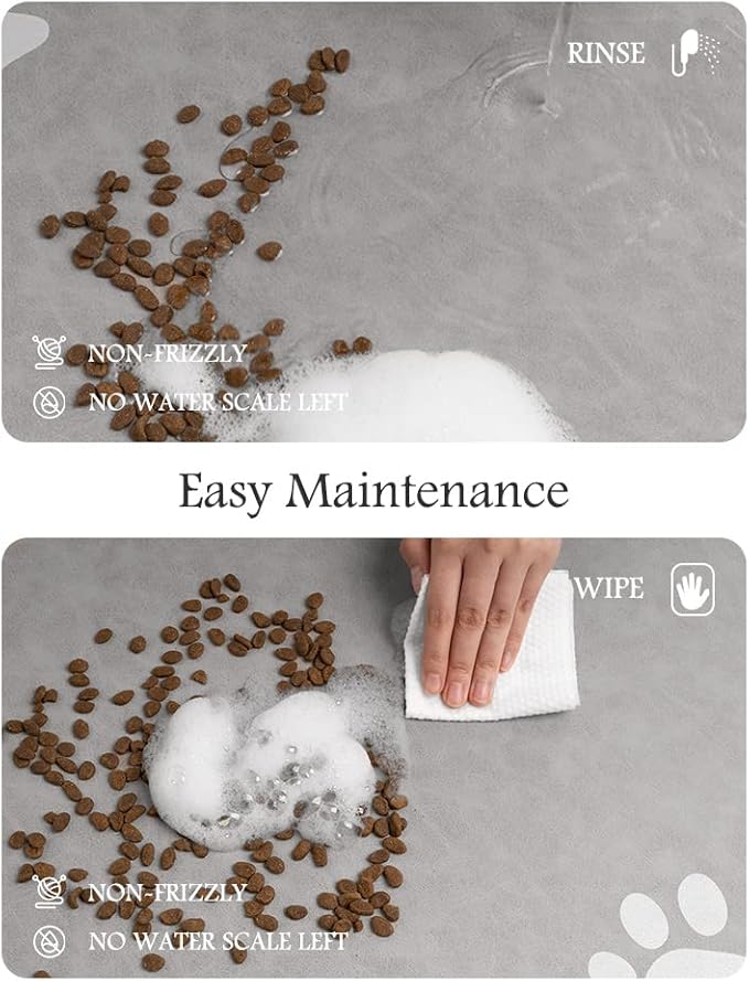 Pet Feeding Mat-Absorbent Dog Mat for Food and Water Bowl-No Stains Quick Dry Dog Water Dispenser Mat（LIGHTGREY,17"x34"-Mewly Pet