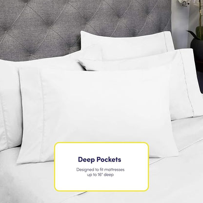 King Size Bed Sheets - 6 Piece 1500 Supreme Collection Fine Brushed Microfiber Deep Pocket King Sheet Set Bedding - 2 Extra Pillow Cases, Great Value, King, White