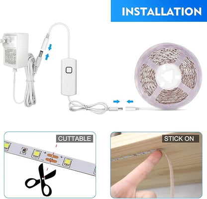 MYPLUS Under Cabinet Lighting Kit, 65.6Ft Dimmable Led Strip Lights with 1200 LEDs,24V, Low Power Safety Adapter, Flexible Tape Light for Kitchen Cabinet,Bedroom,Counter,Shelf (Warm White-3000k)