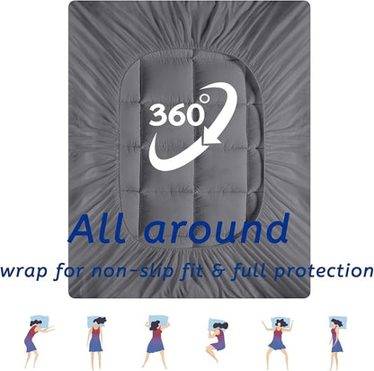King Size Mattress Topper for Back Pain, Cooling Extra Thick Mattress Pad Cover with 8-21 inch Deep Pocket, Plush Pillow Top Mattress Topper Overfilled with Down Alternative, King Size, Dark Grey