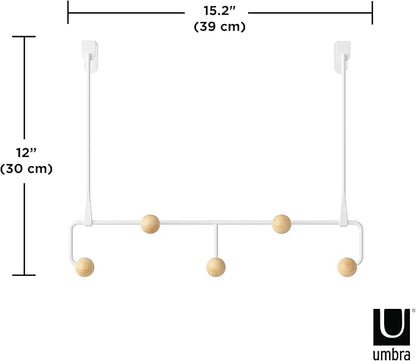 Umbra Estique Over The Door Coat Rack & Multi-Use Organizer, For Coats, Bags, Hats & More, Small, White/Natural