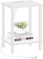 TUTOTAK End Table with Charging Station, Small Side Table with Outlets, Nightstand Bedside Table, 2-Tier Storage Shelf for Small Space, Living Room, Bedroom, White TB01BW040