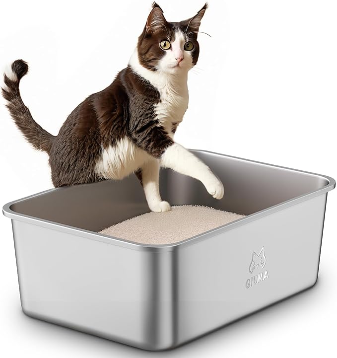 Stainless Steel Litter Box, Large Metal Cat Litter Box with High Sided for Big and Small Cats, Kitty Litter Boxes, Non-Stick, Easy to Clean, Odor-Free, Cat Toilet，Litterbox-Mewly Pet