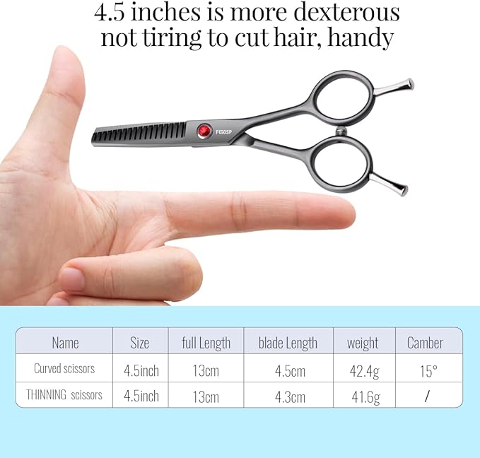 4.5" Dog Grooming Scissors - 2pcs Curved Scissors & Thinning Shears for Small Dog, Cat Face & Paws - Japan 440C (2Kit)-Mewly Pet