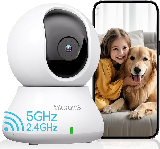 blurams Indoor Security Camera, 5GHz/2.4GHz Dual-Band, 2K PZT Pet Camera with Phone App, 360° Cameras for Home Security, 2-Way Audio, Motion Tracking, Night Vision, Siren, Cloud&SD-Mewly Pet