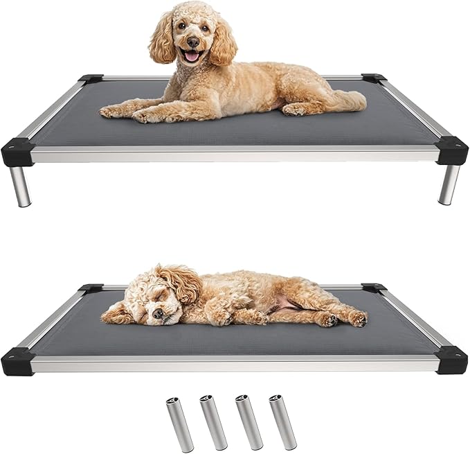 FXW TitanNest Chew-Proof Elevated Dog Bed, Raised Cot for Indoor/Outdoor/Camping Use, Durable & Washable Padded Pet Bed for Small Dogs, 35.0" L x 22.0" W x 4.5" H, Gray-Mewly Pet