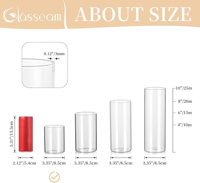 Glasseam Glass Hurricane Candle Holder Set of 12, Cylinder Pillar Candle Holders for Table, Modern Floating Candle Decorations, Clear Glass Cylinder Vase for Centerpieces Wedding Dining Table, 4inch
