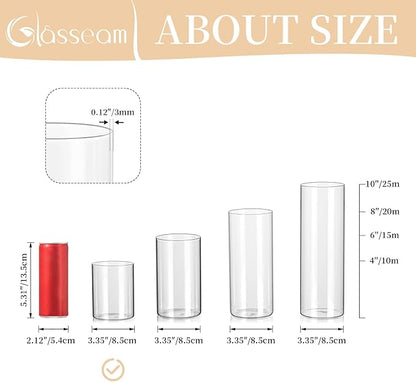 Glasseam Glass Hurricane Candle Holder Set of 12, Cylinder Pillar Candle Holders for Table, Modern Floating Candle Decorations, Clear Glass Cylinder Vase for Centerpieces Wedding Dining Table, 4inch
