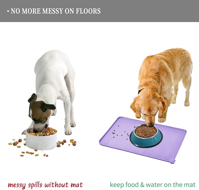 Waterproof Pet Feeding Mat with High Raised Edges, Heavier and Thicker Placemats for Cat Dog Water Bowl with BPA Free, Dogs Cats Food Mats for Messy Drinkers to Prevent Spill and Protect Floors-Mewly Pet