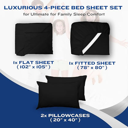 DREAMCARE Queen Sheet Set – 4 pcs Cooling Sheets – up to 21” Extra Deep Pocket Queen Sheets – Hotel Luxury Sheets & Pillowcases – Superior Softness 100% Fine Microfiber with Side Pocket – Black
