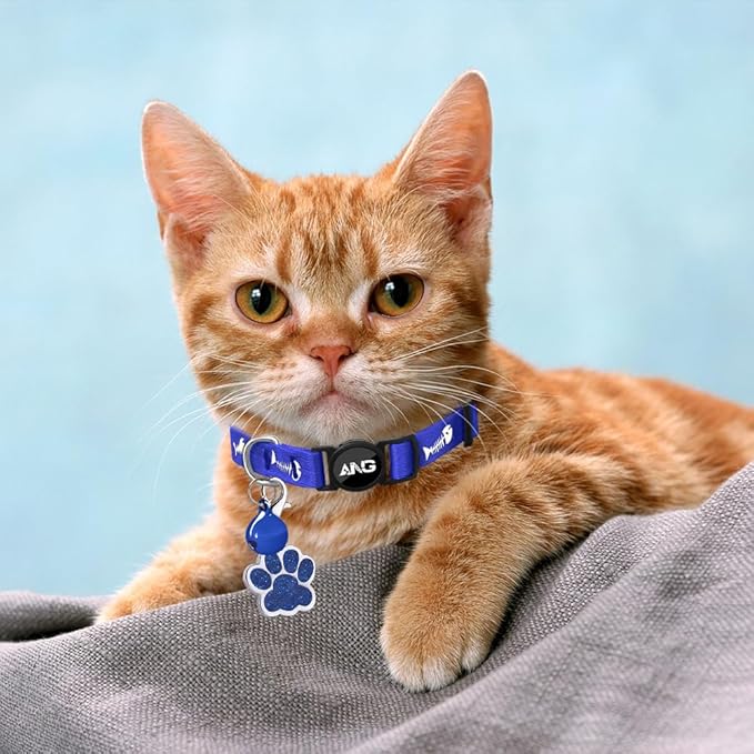 Personalized Breakaway Cat Collars Glow-in-The-Dark with ID Tag, Bell - Safety Quick - Release, Customizable for Female Male Kittens & Cats (Navy)-Mewly Pet