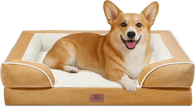 Comfort Expression Medium Dog Beds Waterproof Orthopedic Foam Dog Sofa Beds for Medium Large Dogs Comfy Pet Bed with Washable Removable Cover & Non-Slip Bottom(Medium,Khaki)-Mewly Pet