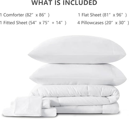 CozyLux Full Size Comforter Sets White, 7 Pieces Bed in a Bag, White Comforter Full Size, All Season Bedding Sets with Stitch Quilted Comforter, Flat Sheet, Fitted Sheet, Pillowcases
