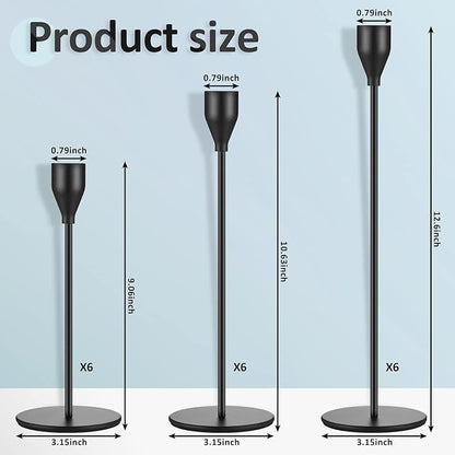 Set of 18 Tall Candlestick Holders Thin Metal Taper Candle Holders for Table Centerpiece Modern Decorative Pillar Candle Sticks Stand for Home Wedding Christmas Decoration(Black)