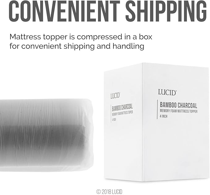 LUCID 4 Inch Bamboo Infused Memory Foam Mattress Topper - King Size – Cooling Ventilation – Pressure Relieving Bed Topper - Mattress Pad – CertiPur Certified