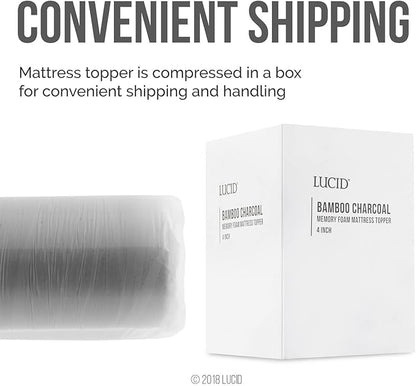 LUCID 4 Inch Bamboo Infused Memory Foam Mattress Topper - Twin Size – Cooling Ventilation – Pressure Relieving Bed Topper - Mattress Pad – CertiPur Certified