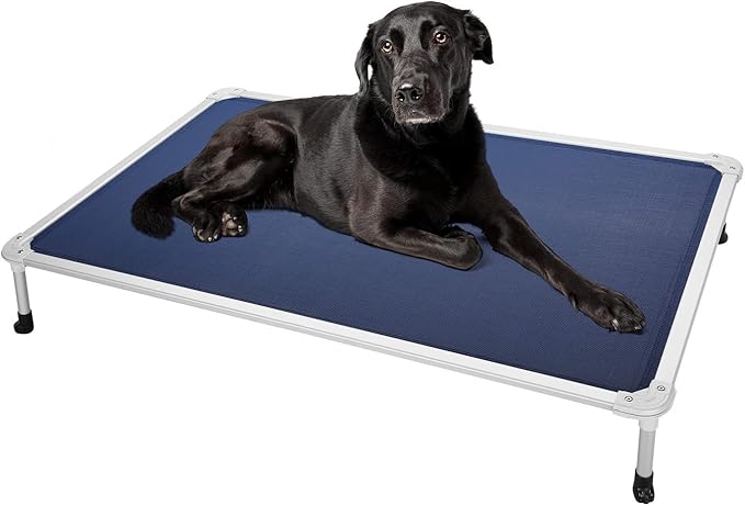 Veehoo Chew Proof Elevated Dog Bed - Cooling Raised Pet Cot - Silver Aluminum Frame and Durable Textilene Mesh Fabric, Unique Designed No-Slip Feet for Indoor or Outdoor Use, Blue, X-Large, CWC2003-Mewly Pet