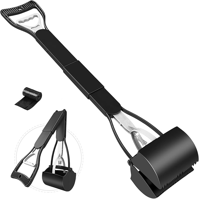 UPSKY 32'' Pooper Scooper for Large Small Dogs, Long Handle Dog Poop Scooper with Waste Bags, Portable Dog Poop Pick Up Tool, Folding Poop Scoop for Yard, Grass, Dirt, Gravel-Mewly Pet
