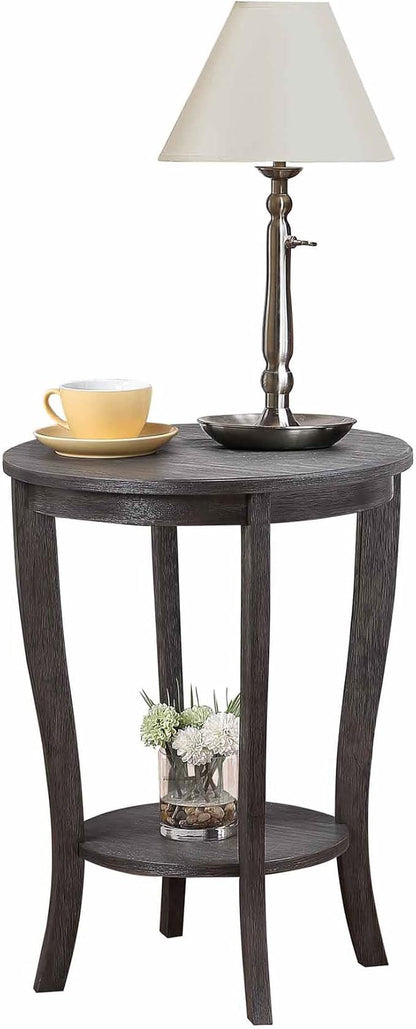 Convenience Concepts American Heritage Round End Table, Dark Gray Wirebrush