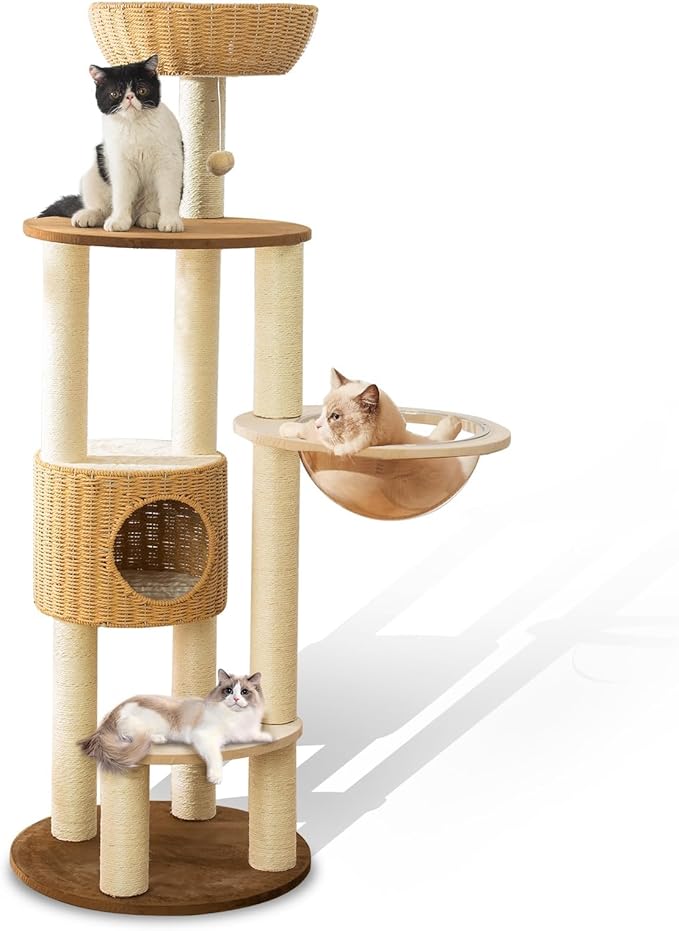 2025 Modern Cat Tree Tower for Large Cats, Advanced Space Module Cat's Nest, Hand Woven Multilevel Huge Paws Pals Tree, 7cm Natural Sisal Prop Wood, Scratching Cat Lover Gifts-Mewly Pet