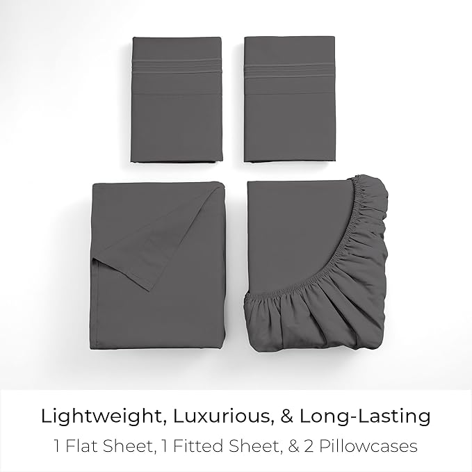 Mellanni California King Sheets Set - 4 PC Iconic Collection Bedding - Hotel Luxury, Extra Soft, Cooling Bed Sheets - Wrinkle, Fade, Stain Resistant (Cal King, Gray)