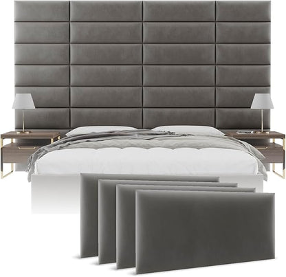 Vänt Upholstered Wall Panels - King/Cal King Size Wall Mounted Velvet Headboards - Velvet Gothic Grey - Twin/King - Set of 4 Panels (Each Individual Panel 39"x11.5")
