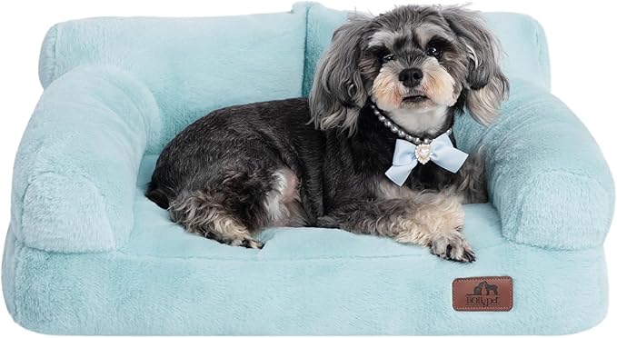 Hollypet Fluffy Plush Pet Cat Couch Sofa Soft Calming Pet Dog Sofa Beds for Medium Small Cats and Dogs, Mint Green-Mewly Pet