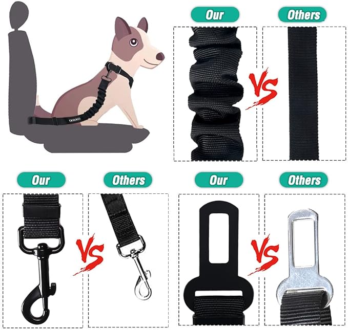 COOYOO Dog Seat Belt,3 Piece Set Retractable Dog Car Harness Adjustable Dog Seat Belt for Vehicle Nylon Pet Safety Seat Belts Heavy Duty & Elastic-Mewly Pet