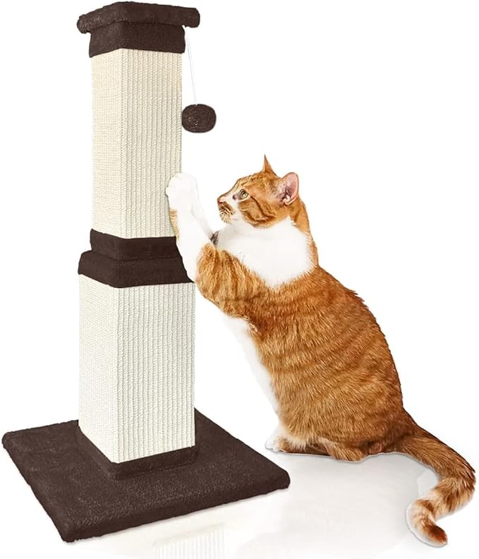 AGYM Cat Scratching Post, 32 Inch Cat Scratch Post for Cats and Kittens, Protect Your Furniture and Exercise Cats, Nature Sisal Modern Cat Scratcher for Indoor Cats, Brown-Mewly Pet