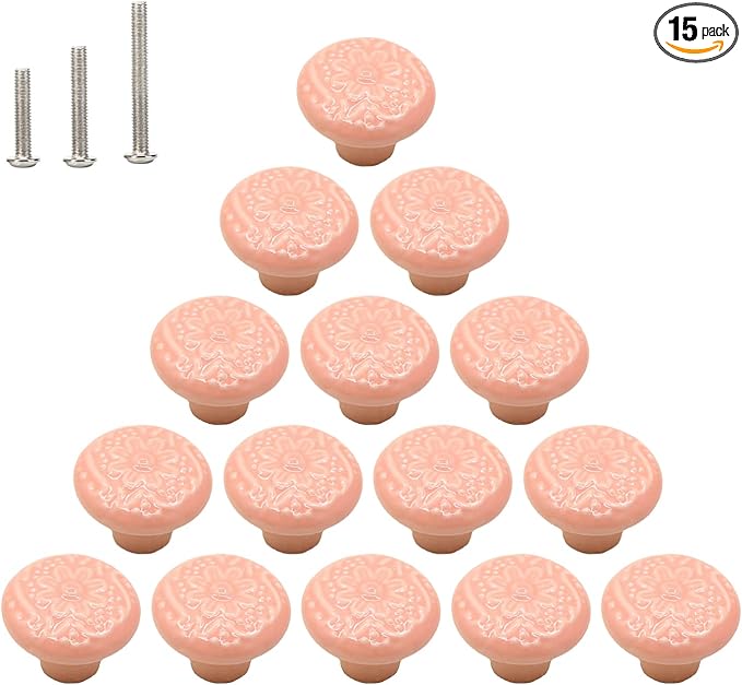 HUAMULAN 15 PCS Cabinet Knobs Glossy Ceramic Dresser Mushroom Table Drawer Cupboard Pull Furniture DIY Wardrobe Solid Color Vintage Handle,with 3 Size Mounting Screws