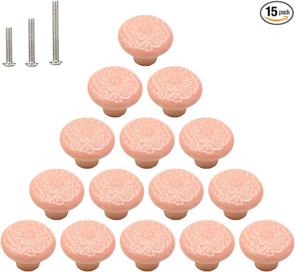 HUAMULAN 15 PCS Cabinet Knobs Glossy Ceramic Dresser Mushroom Table Drawer Cupboard Pull Furniture DIY Wardrobe Solid Color Vintage Handle,with 3 Size Mounting Screws